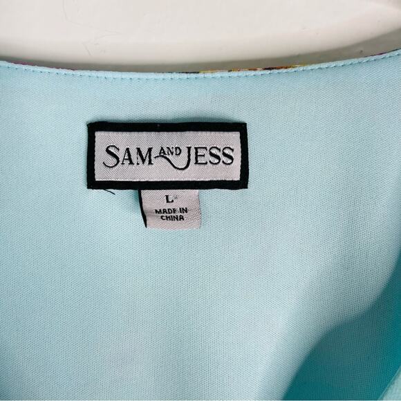 Sam & Jess blue pink floral boho chiffon blouse large - Picture 6 of 9